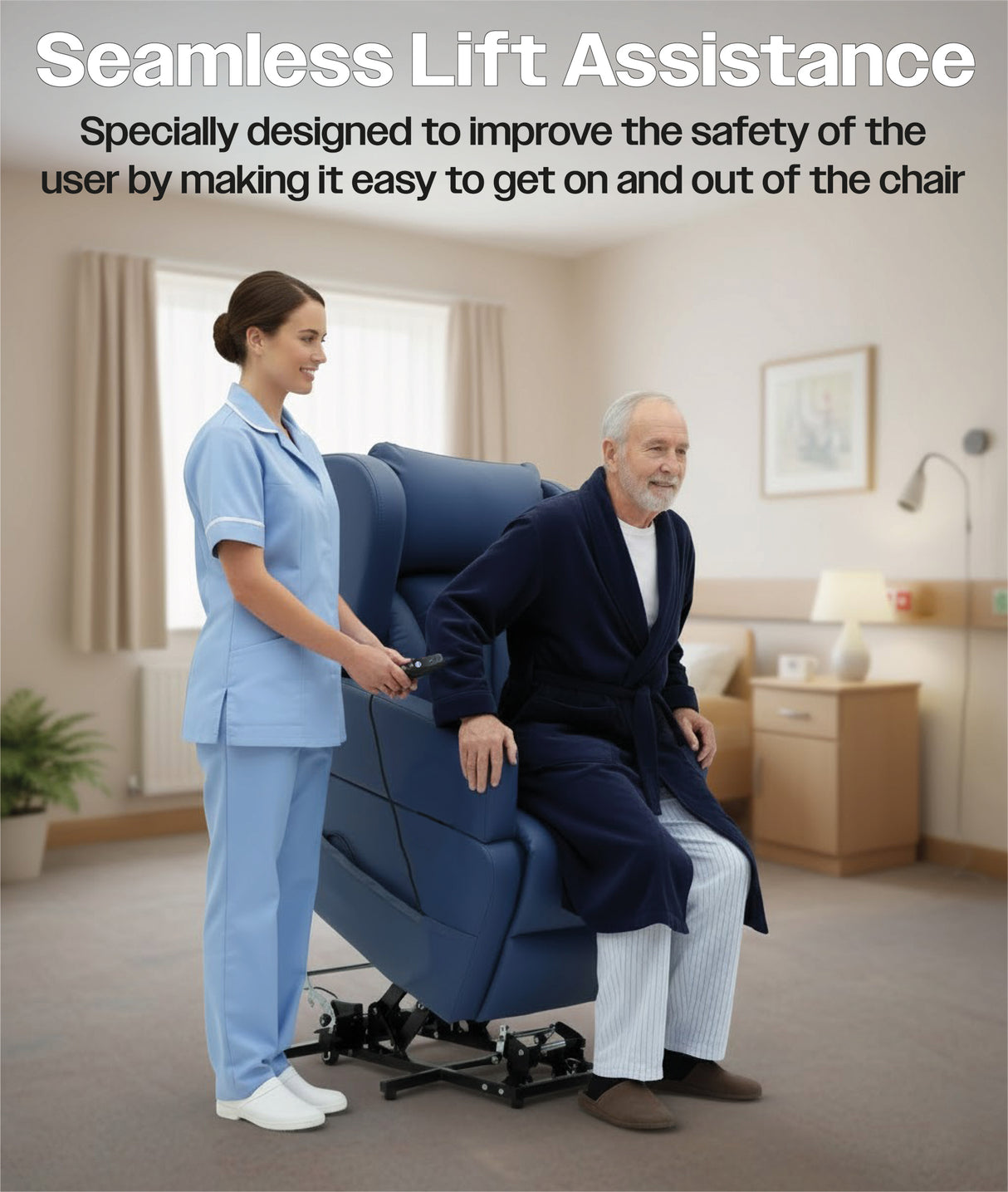 Barrowfield riser recliner chair, wipe clean, removeable arms, easy to move