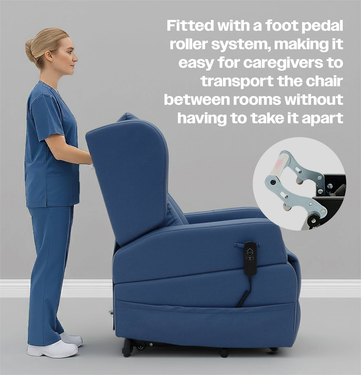 Barrowfield riser recliner chair, wipe clean, removeable arms, easy to move
