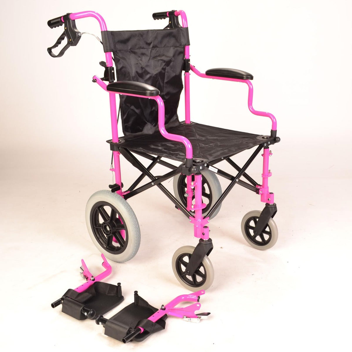Deluxe Pink Wheelchair in a bag with handbrakes