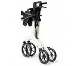 White rollator with black wheels on a white background