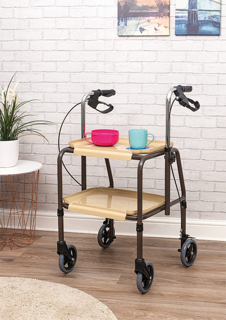 Mobility Trolley Walking Frame Indoor Rollator with trays and brakes
