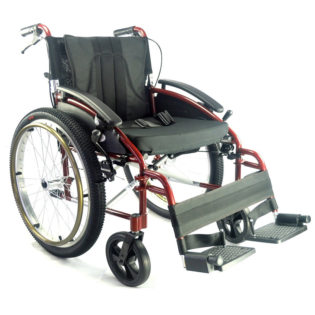 EC Voyager All Terrain outdoor wheelchair with pneumatic tires-Red-20"