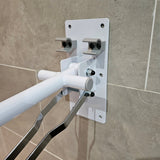 Folding drop down toilet bathroom safety rail with leg
