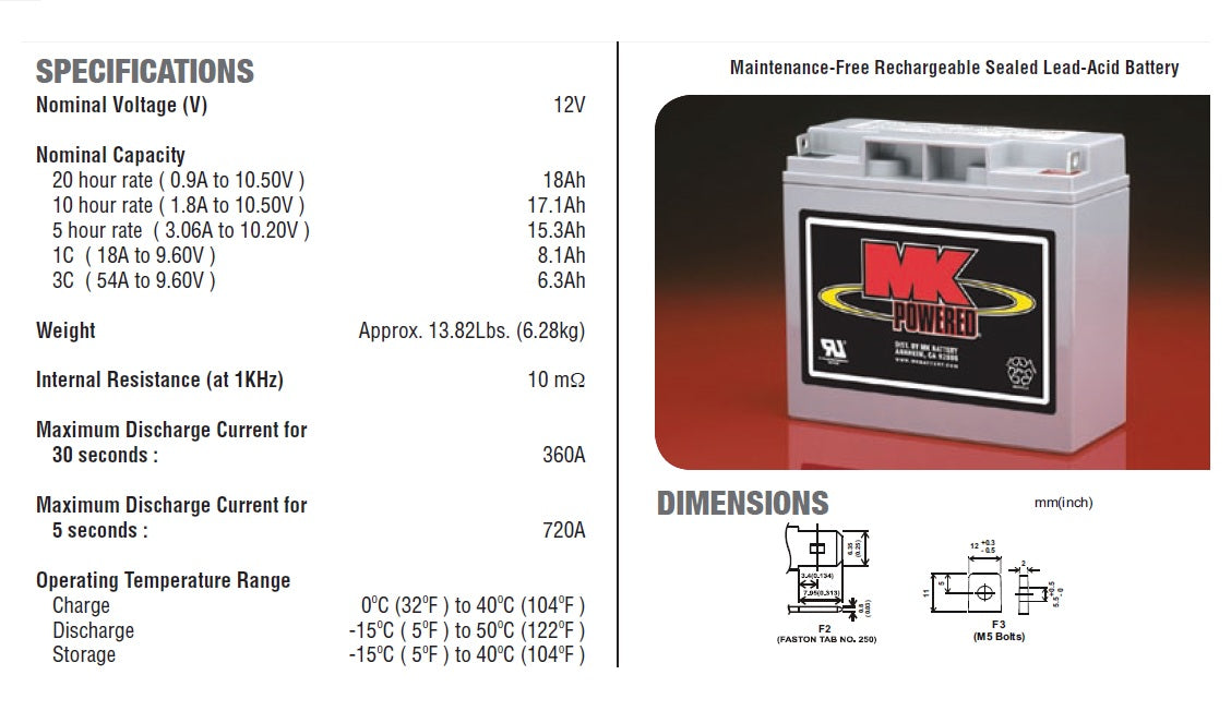 2 X MK Power 12V AGM Mobility Scooter Batteries ES17 12