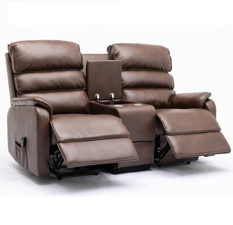 Thornton 2 Seater Dual Motor Riser Recliner Sofa with Centre Console - Brown PU