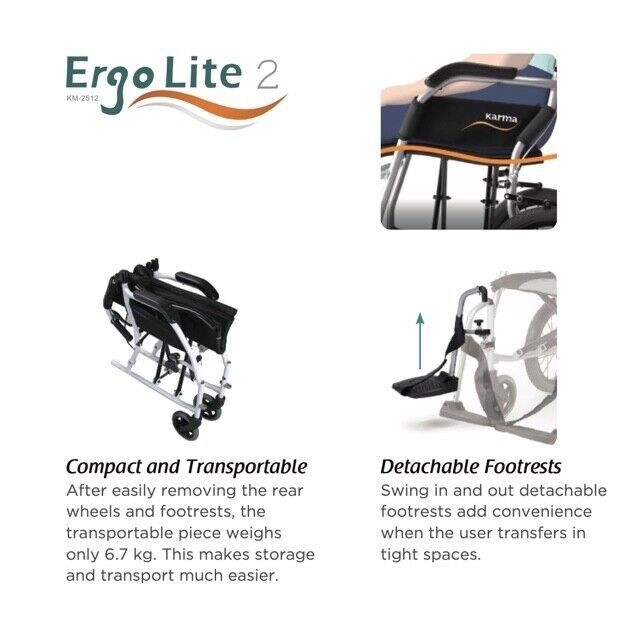 Karma Ergo Lite 2 Tall Self Propel Ultra Lightweight Folding Wheelchair - Crash Tested