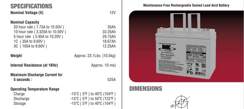2 X MK Power 12V AGM Mobility Scooter Batteries MU 1 SLD M FT 2
