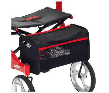 Black and red bag attached to a Nitro walker on a white background