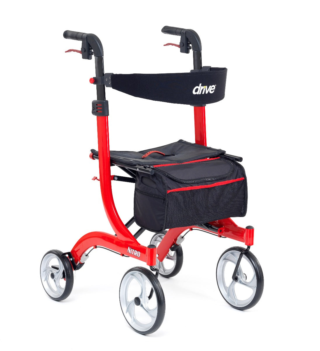 Drive Nitro rollator deluxe wheeled walking frame-Red-Large Tall