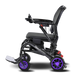Black and purple wheelchair with visible branding on a transparent background