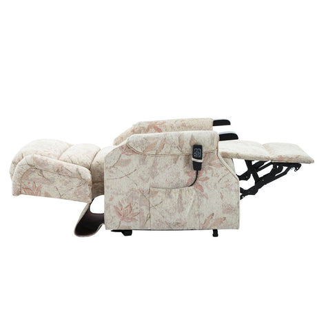 Queensbury bouquet beige dual riser recliner chair with wooden knuckles