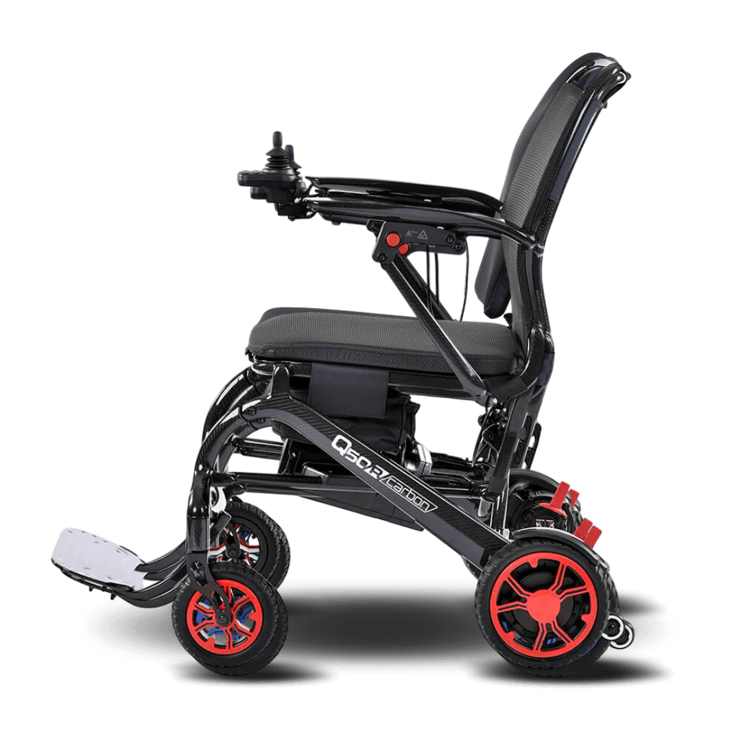 Black and red wheelchair on a blank background
