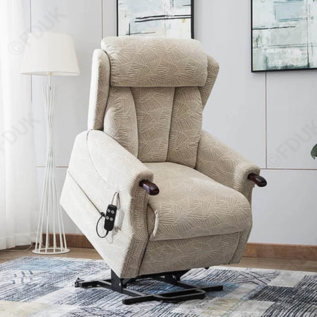 Denmark dual riser recliner chair with wooden knuckles-Cream