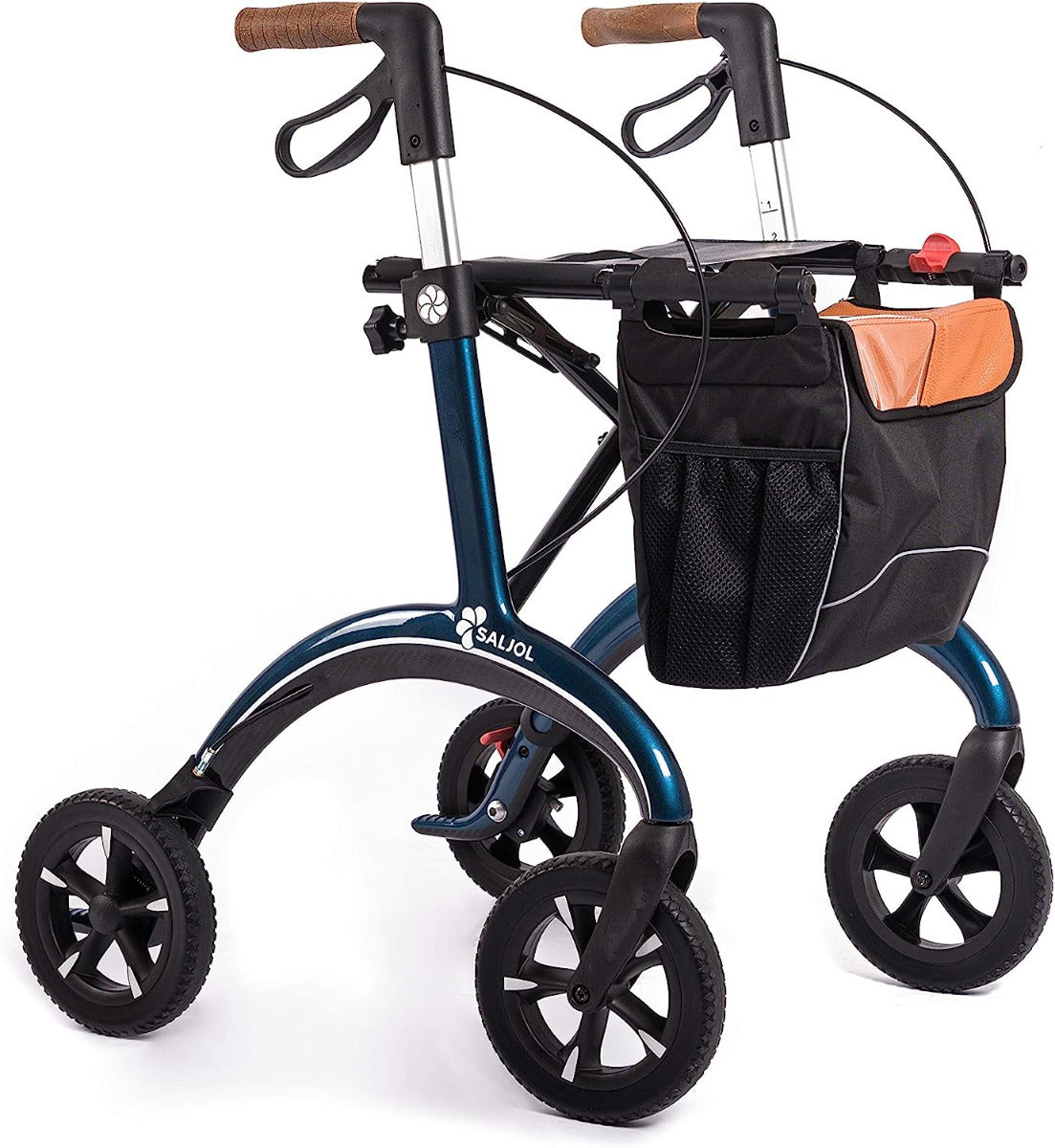  Saljol Carbon fibre Rollator lightweight 4 wheeled walker with seat and bag 5.8kg-Blue-Medium