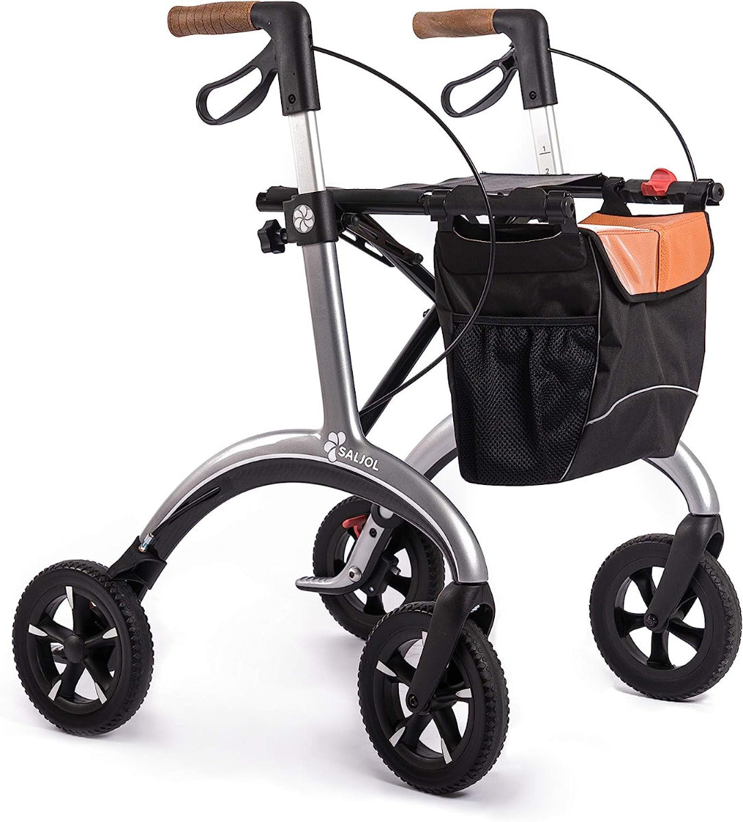  Saljol Carbon fibre Rollator lightweight 4 wheeled walker with seat and bag 5.8kg-Silver-Medium