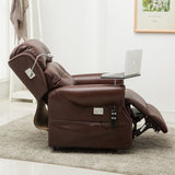 Stanbury Leather dual motor riser recliner chair with table, USB and lamp - Reclined - Side View