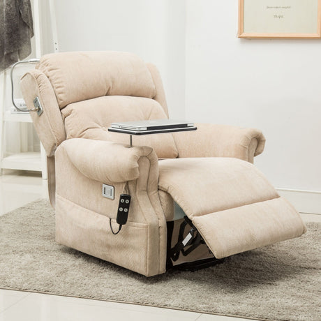 Stanbury dual motor riser recliner chair with table, USB and lamp - Angled View