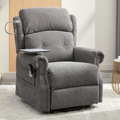 Stanbury dual motor riser recliner chair with table, USB and lamp-Grey
