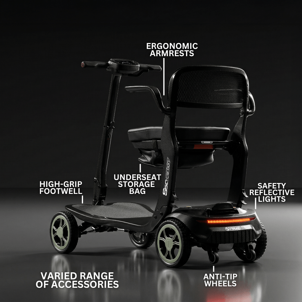 Sterling S50 Carbon Fibre Ultralight Travel Mobility Scooter and travel case