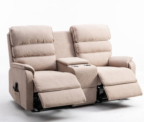 Thornton 2 Seater Dual Motor Riser Recliner Sofa with Centre Console-Wheat