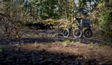Green Rollator with a basket in a forest setting