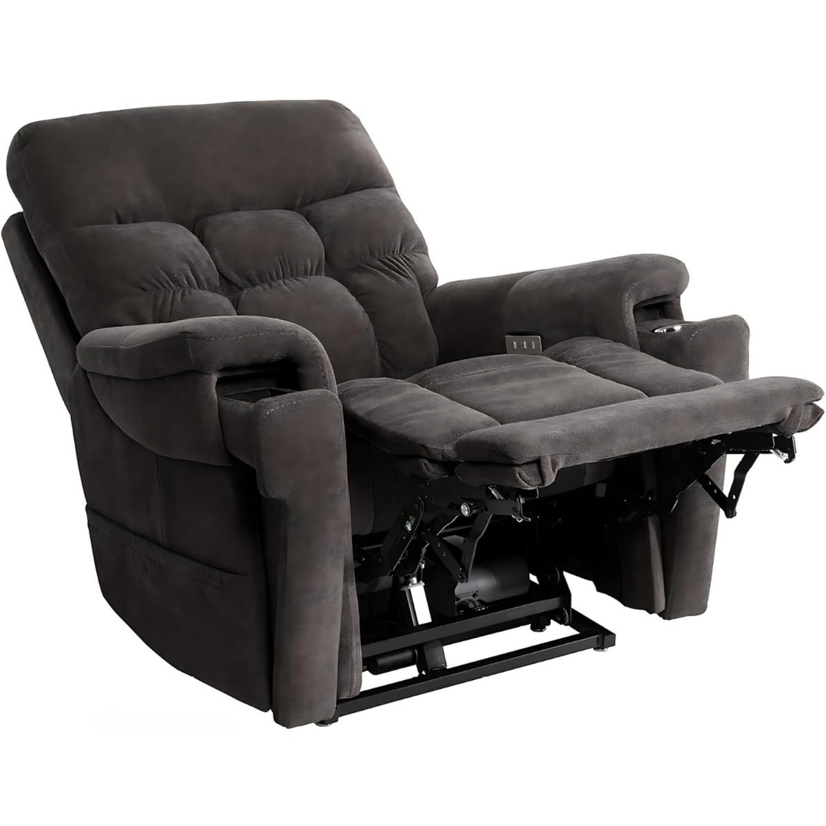 The Fabric Ultra 5 Motor High leg Lift Rise Recliner Chair with Heat and Massage-Medium-Charcoal