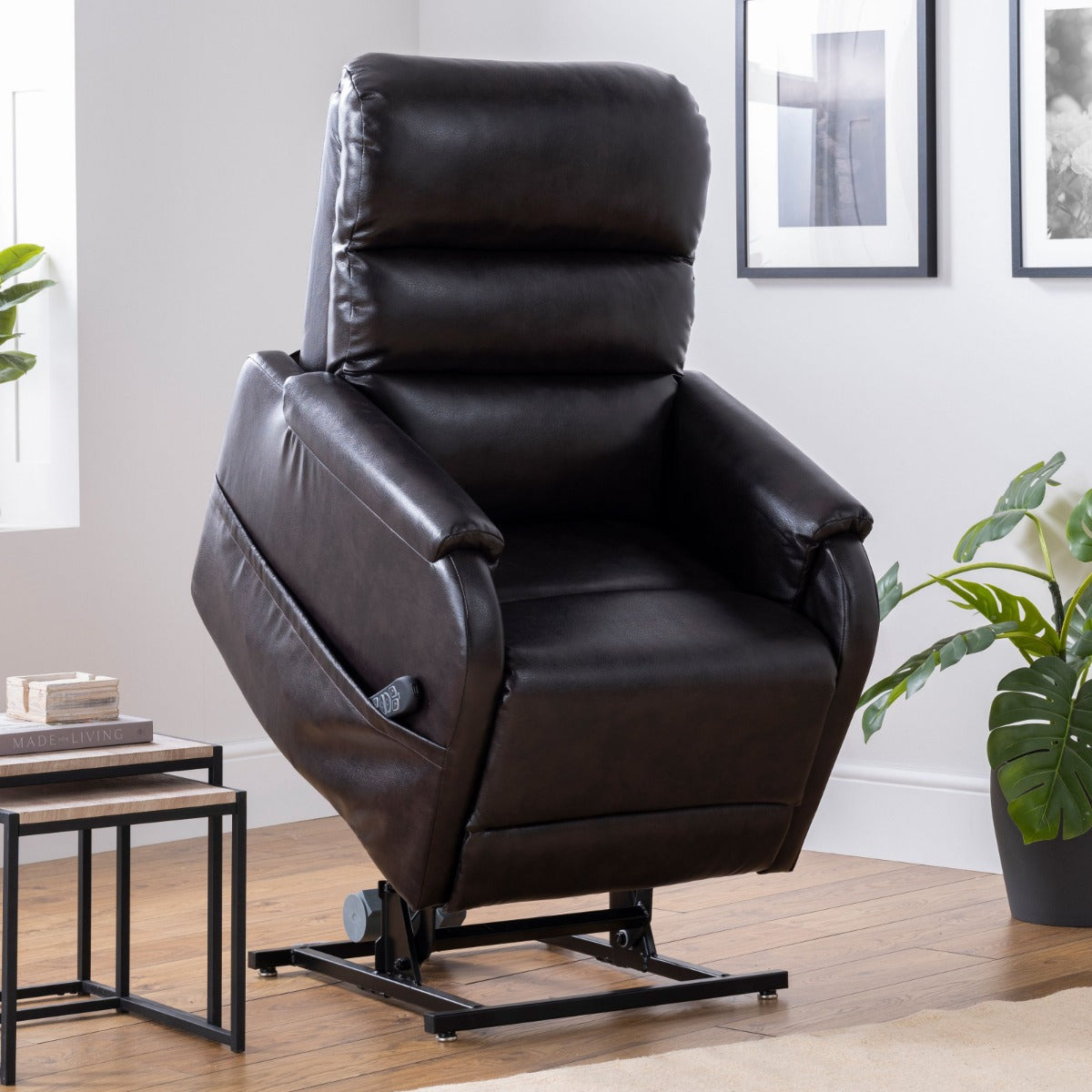 Pride Wendover dual motor Petite Riser recliner chair - Brown Vinyl