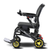 Black folding wheelchair with yellow wheels on a transparent background