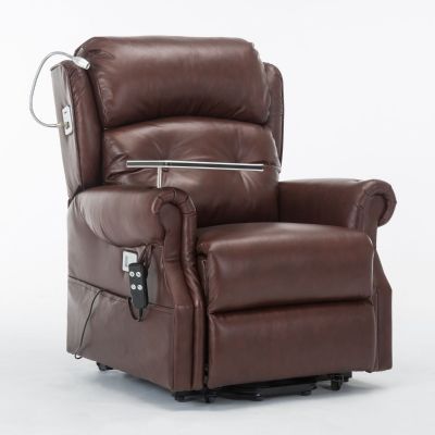 Stanbury Leather dual motor riser recliner chair with table, USB and lamp
