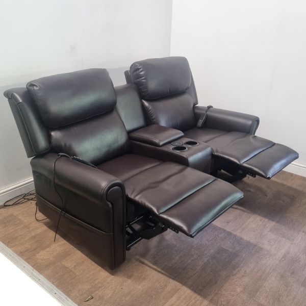 2 Seater rise recliner brown sofa  with storage and wireless charging pad