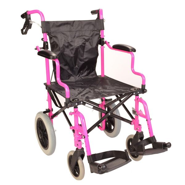 Deluxe Pink Wheelchair in a Bag With Handbrakes