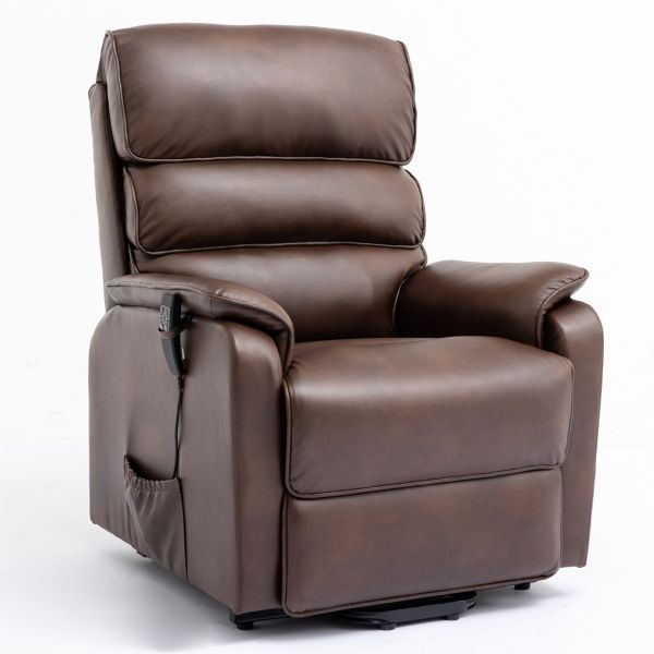 Thornton Brown PU Dual motor rise recliner chair with heat and massage