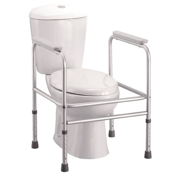 Toilet surround safety frame mobility aid with armrests - Heght adjustable