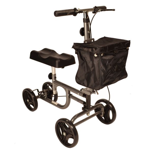 Knee walker with brakes and adjustable handle