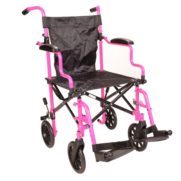 Lightweight compact Pink wheelchair in a bag