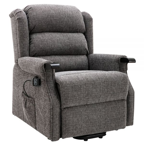 Queensbury grey dual riser recliner chair with wooden knuckles