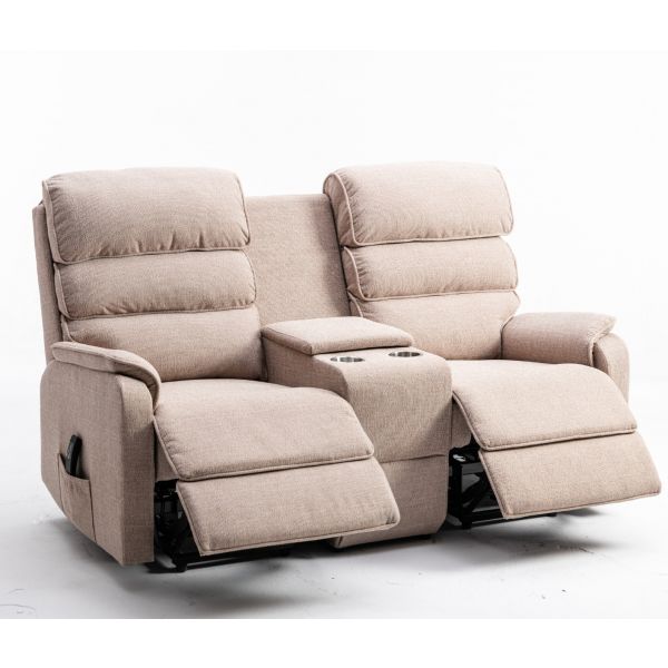 Thornton 2 Seater Dual Motor Riser Recliner Sofa with Centre Console-Wheat - Ex Demo