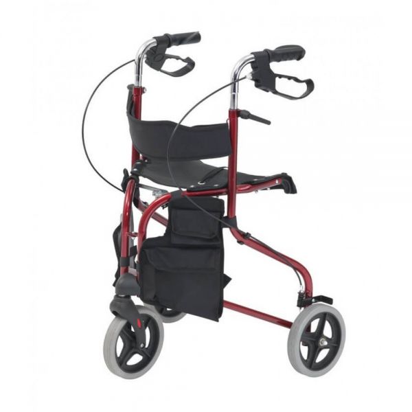 Folding Tri Walker With Seat and bag - Red