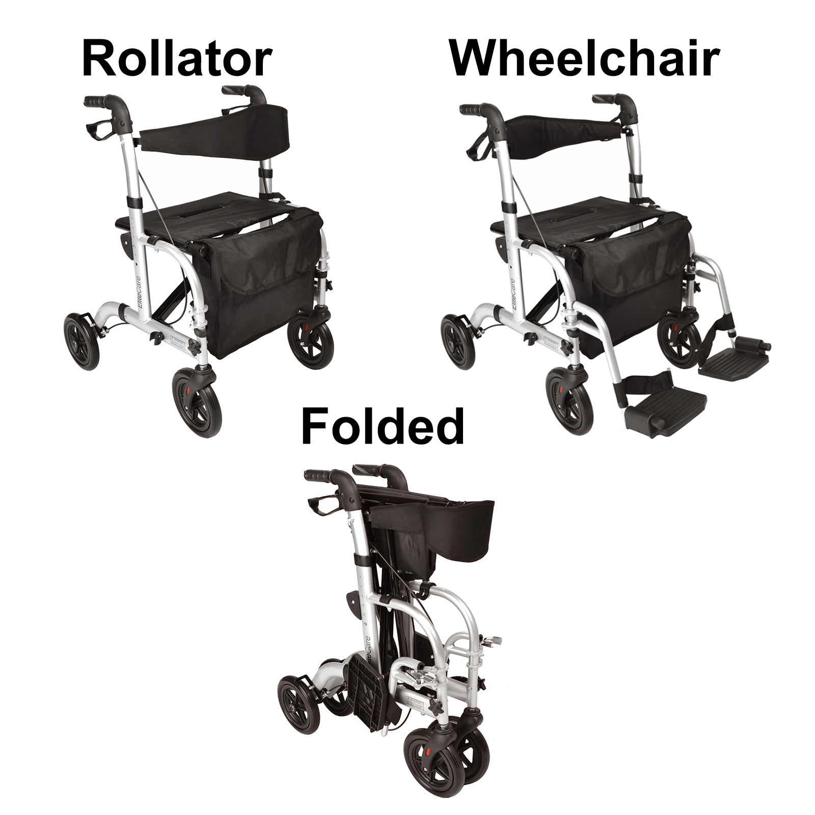 Hybrid 2 in 1 Rollator Wheelchair